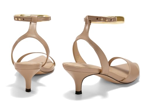 Image of Coutgo Womens Low Kitten Heels Sandals Strappy Pointed Open Toe One Strap Metal Summer Dress Shoes