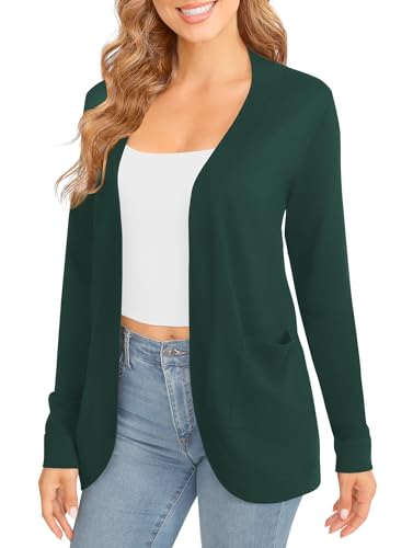 Image of EXCHIC Women's Long Sleeve Lightweight Knit Sweater Cardigan Curved Hem Open Front Cardigans with Pockets
