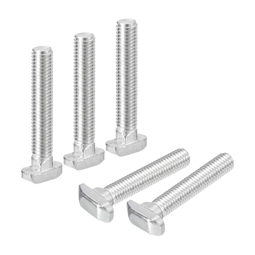 sourcing map 10Pcs T-Slot Bolts, M8 x 50mm Hammer Head Bolt T Screw Drop-in Stud for 4040 Series T-Slot Aluminum Extrusion Profile, 304 Stainless Steel, Silver