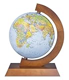 DONAU Globe terrestre/Diamètre 25 cm/Carte politico-physique/Version en langue allemande/Lumineux/Lampe LED/Application interactive Multiglobear/Pour l'école, la maison et Le bureau/Cadre en bois