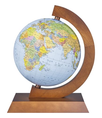 DONAU Globe terrestre/Diamètre 25 cm/Carte politico-physique/Version en langue allemande/Lumineux/Lampe LED/Application interactive Multiglobear/Pour l'école, la maison et Le bureau/Cadre en bois