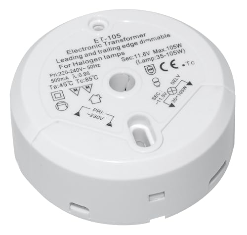 Halogen-Transformator Transmedia LT5-3L, 230/12V/35-105W, Überlastschutz, Temperatursicherung, nicht fallbar, ø 85 x 32 mm