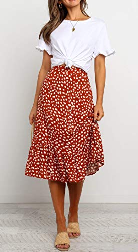 R.Vivimos Women's Summer Cotton Boho Irregular Polka Dot Print Ruffled A-Line Flowy Midi Skirts3