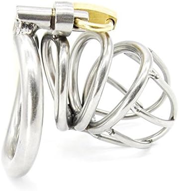 Happygo Male Chastity Device Hypoallergenic Stainless Steel Cock Cage Penis Ring M Size Virginity Lock Chastity Belt Adult Game Sex Toy (1.96 inch/ 5.0cm)