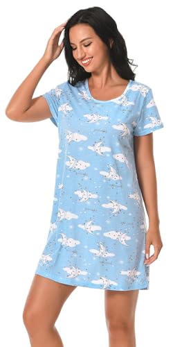 3 Pack Nightgowns for Women Soft Cotton Short Sleeve Night Shirts Womens Print Sleep Shirts Sleepwear3