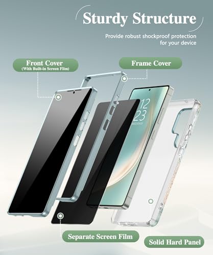 Image of GVIEWIN for Samsung Galaxy S25 Ultra Case, [Slide Camera Cover & Built-in Anti-Spy Privacy Screen Protector] [2 Front Frames] Shockproof Military Grade Marble Phone Case for S25 Ultra 6.9 inch(Ocean Tide)