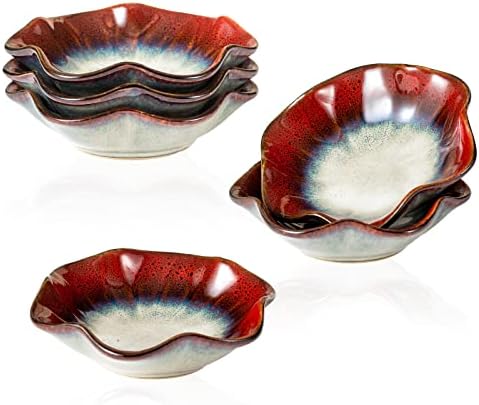 LiveHouse 4.3 Inch Vintage Style Kiln Glazed Small Ceramic Dipping Bowls Pinch Bowl Side Dishes for Soy Sauce Dessert Tomato, Set of 6 (Ink Red)