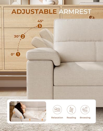 Image of 88.97 inch Modern Couches for Living Room, Deep Seat Sofa with 8 inchCushion, Comfy 2-Seater Chenille Loveseat Sofa with Convertible Armrest, Removable Sofa Cover, High Leg (Beige)