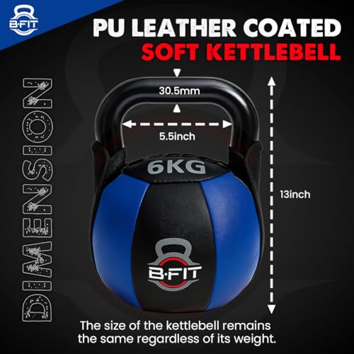 Image of B Fit PU Leather Premium Soft Kettlebell with Handle for Weightlifting, Conditioning, Strength and core Training (6 Kg)