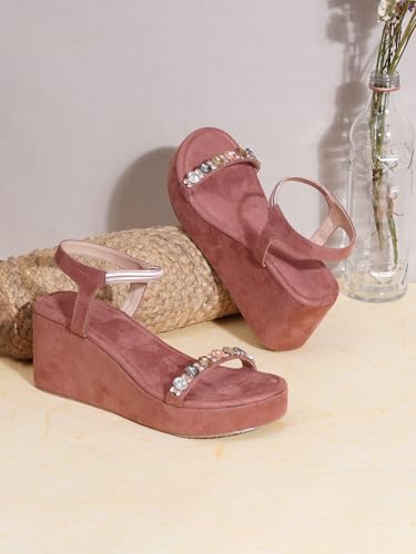 Image of TRYME Embellished Platform Sandals for Women | Soft Wedge Slippers for Wedding, Ethnic & Casual Styling