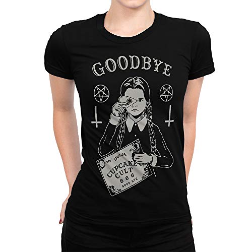 Wednesday Addams Cupcake Cult Goodbye T-Shirt, The Addams Family Tee (XL) Black
