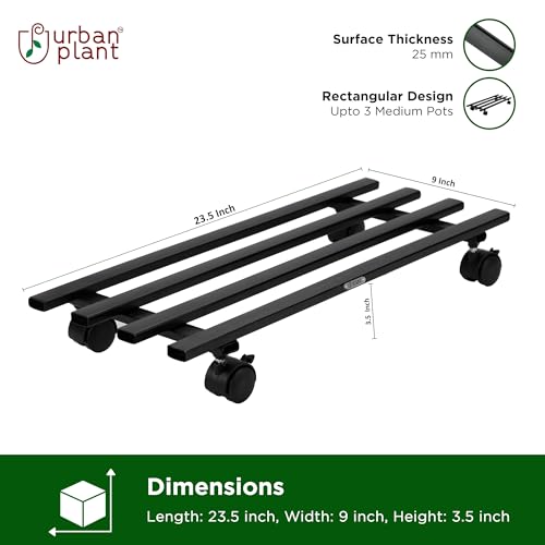 Image of Urban Plant Heavy Duty Plant Stand with Wheels | Wheel Pot Trolley for Balcony, Indoor & Outdoor | Rust-Proof Metal Gamla Stand (Black) Rectangular Caddy Pack of 4