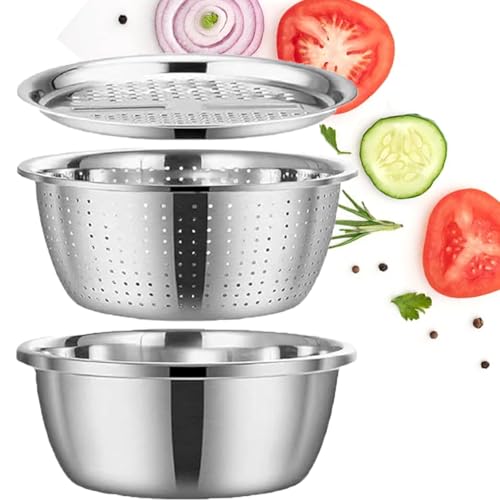 German Quality 3-in-1 Stainless Steel Grater Bowl Stainless Steel Shredding and Drainage 5-In-1 Stainless Steel Basin (S (9.44/24cm))