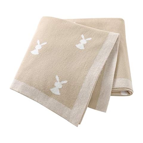 Baby Blanket 100% Cotton Blankets Knitted Baby Blanket Bunny Pram/Travel/Moses Basket (100x80cm) Camel Cover