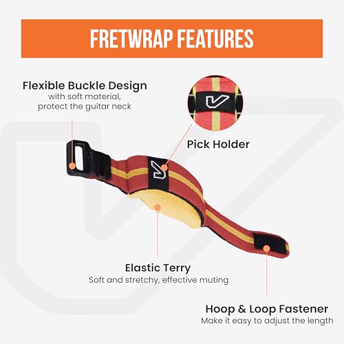 Image of Gruv Gear Fret Wrap & Guitar Mute, Fretwrap for Acoustic, Electric & Bass | String Dampener Recording, Tapping & Practice Accessory (1 Pack, Medium Red /Yellow, Fits 5 String Bass, 7 String Guitar)