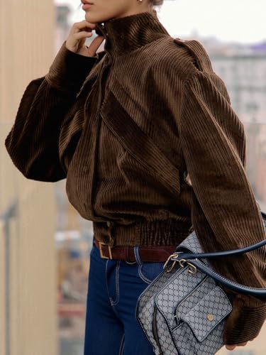 Ribbed Corduroy Rider Jacket For Women Trendy Casual Vintage 90s Long Sleeve Motorcycle Cozy Outerwear3