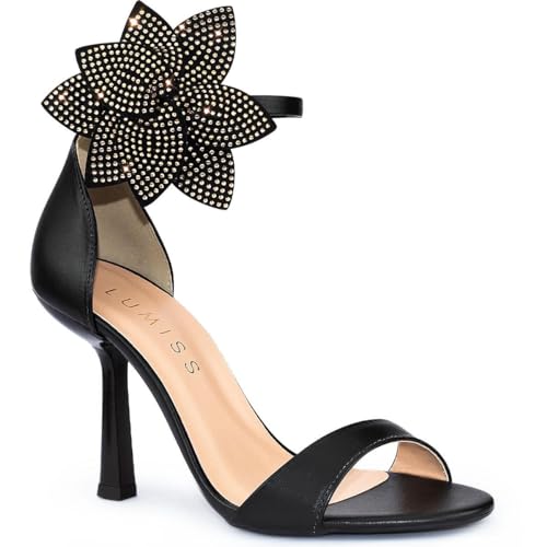 Sandália Feminina Salto Alto Fino Flor preto38