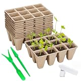VEKLIQ 20 Piezas 240 Celdas Bandeja de Germinación de Semillas, Semilleros, Biodegradables con Agujeros de Drenaje, Maceta para Semillas con Etiquetas de plástico y Herramientas de trasplante