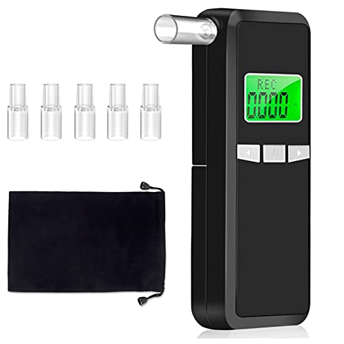 Beedove Alcoholimetros, Probador De Alcohol Portátil LCD Digital Pantalla Profesional, con Función Alta precisión Sensor Semiconductor y 5 Boquillas Cover