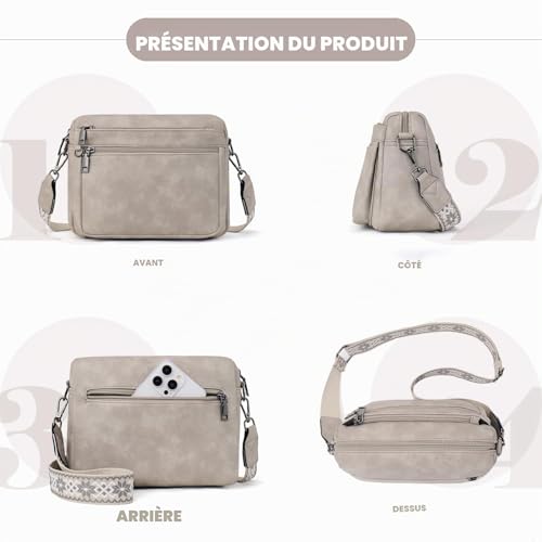 MUIIKOLA Sac à bandoulière pour femme, sac à bandoulière pour femme, sac à bandoulière en cuir, large sangle souple – vue 3
