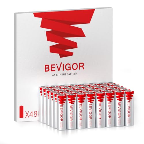 BEVIGOR Lithium AA Batteries 48 Pack Long Lasting 1.5V AA Battery 20-Year Shelf Life Lithium Batteries for Flashlight Microphone Alarm SystemNon-Rechargeable