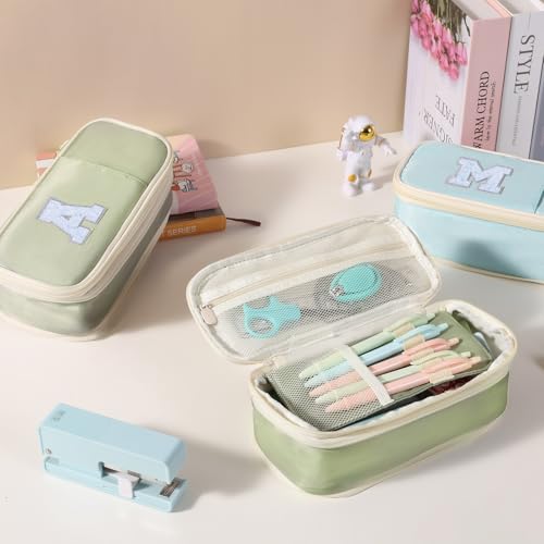 Image of Janhavi Initial Large Capacity Premium Oxford Cute Aesthetic Pencil Case Pouch Bag Special School Supplies Colored Stationery Organizer Gifts for Girls, Women, Adults