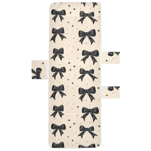 BOESI Graffiti Black Bow Beach Chair Towel, Outdoor Pool Chair Cover, with Pockets, Suitable for Outdoor Beach Garden Sunbathing, 85'' x 30''