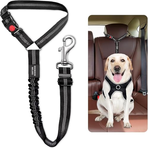 Dog Seat Belts For Cars - Dog Car Harness Adjustable - Headrest Dog Car Seat Belt Restraint Puppy - Elastic Pet Dog SeatBelt harness - Strong Leads Harness for Dogs Cats and Pets (BLACK)
