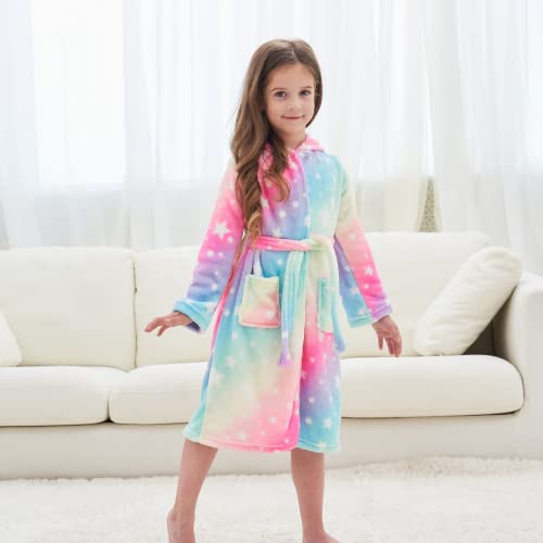 Ceruwum Girls Cozy Unicorn Hooded Bathrobe Sleepwear With Unicorn Slippers, Blindfold And Headband (Light Rainbow, 10-11 Years) #TOP1