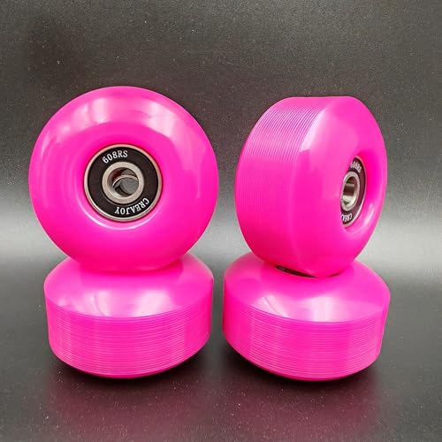 CREAJOY Skateboard Wheels, 52mm 95a, Set of 4 with Bearings (Pink) - Thumbnail 3