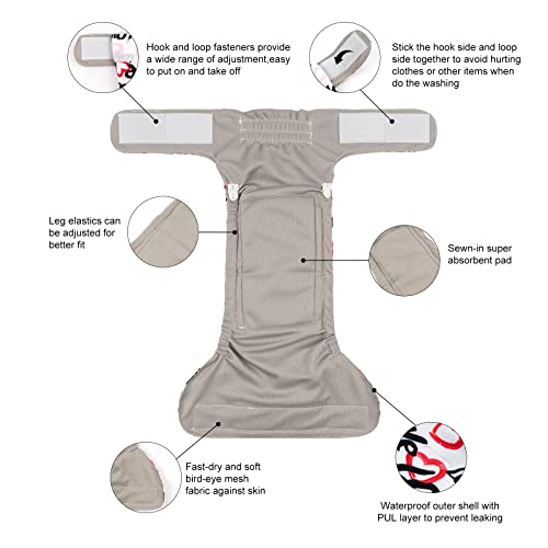 Image of CuteBone Washable Dog Diapers Female No Tail Hole 3 Pack Reusable Doggie Period Training Pants for Docked-Tail Frenchie French Bulldog Boston Terrier Without Tail WWD03S