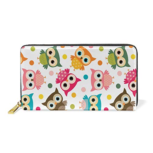 GIGIJY - Monedero con diseño de búhos y pájaros coloridos para mujer, cartera larga con cremallera para mujer, multicolor, Talla única