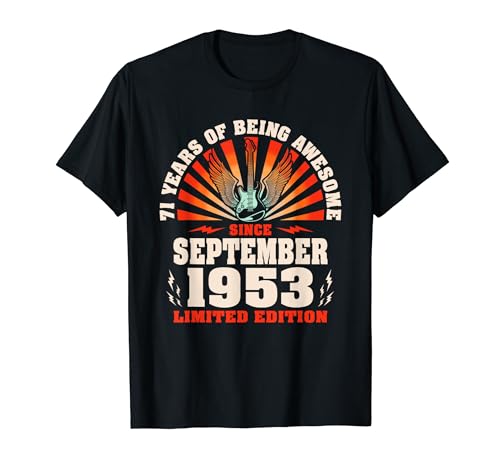 71 cumpleaños Vintage Guitarrista Guitar Lovers Septiembre 1953 Camiseta