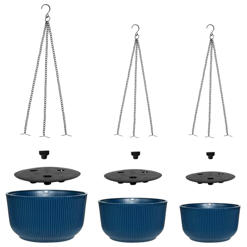 Hanging Planters 9/10/11 Inch for Indoor Plants, 3 Pack Plant Hanger Outdoor with Drainage Holes, Self Watering Hanging Basket Flower Pot for Garden Home Decor, Dark Blue - Image 7