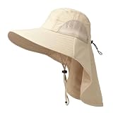 SEIWEI Khaki, Rollbarer Ponytail-Sonnenhut für Frauen mit Nackenklappe, UPF 50+ UV-Schutz, Eimerhut für Sommerstrand, Angeln, Wandern und Gartenarbeit