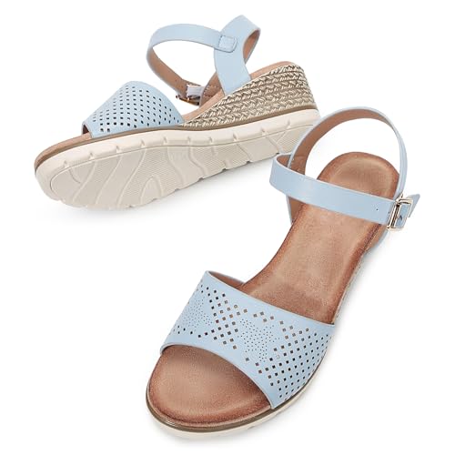 Women's Cute Hollow Bee Cut Out Platform Ankle Strap Wedge Sandals4