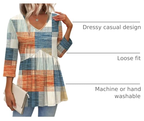Image of OFEEFAN 3 /4 Length Sleeve Womens Tops 2026 Blouses for Women Dressy Casual Fashion Clothing V Neck Babydoll Tops Fall Outfits