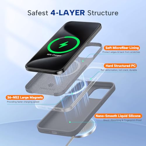 Image of Miracase Magnetic for iPhone 15 Pro Max Case, [Soft Anti-Scratch Microfiber Lining], Compatible with MagSafe, Liquid Silicone Case Shockproof Drop Protection Phone Case for 15 ProMax, Lavender Gray