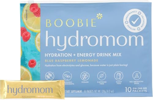 Image of Boobie Hydromom Superfood Electrolyte Drink Mix, Blue Raspberry Lemonade | Refreshing Energy & Hydration Boost for Mamas | On-The-Go & Travel Essentials for Pregnancy, Lactation, & Beyond, 10 Packets