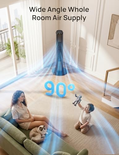 Image of ZAFRO Tower Fan for Bedroom, 37'' Bladeless Fans with 4 Modes 6 Speeds, 26 ft /s Velocity, 28dB Quiet for Sleep, LED Touchpad & 12H Timer, 90 Oscillating Floor Fans that Blow Air, Black