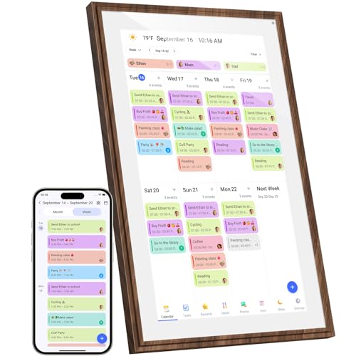 15.6 Inch Digital Calendar Chore Chart with Touchscreen - Full HD Interactive Display, Wall & Desk Mountable Family Planner, To-Do List & Meal Planner, Digital Picture Frame for Sharing Photos via App