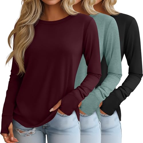 Huukeay 3 Pack Women's Long Sleeve Shirts with...
