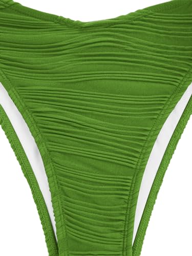 Image of ZAFUL Women Strapless Wave Bandeau Bikini 2 Piece Swimwear Cheeky Solid Lace up Bathing Suits(1-Light Green,M)