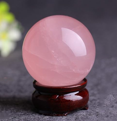 Rose Quartz Sphere Ball, Crystal with Wood Stand,Large Crystals Sculpture for, Home Decoration,130mm/5.1in Gemstone Stone