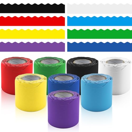 8 Rolls 262.4 Ft Bulletin Board Borders - Black and White Scalloped Borders Bulletin for Classroom, School & Office Decor - Teacher Borders for Classroom Decorations