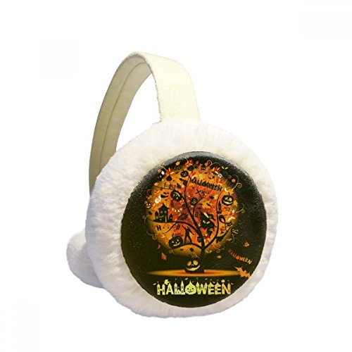 Orejeras de invierno plegables de felpa suave con dibujo de árbol para halloween y frío