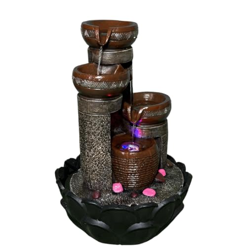 Image of LED Indoor Tabletop Water Fountain, Polyresin Cascading Waterfall Showpiece with Running Water and Light, Decorative Fountain for Home, Office, Living Room, Meditation, Vastu, Desk Decor