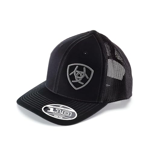ARIAT Mens Flexfit 110 Adjustable Cap with Offset Logo Contrast Stitching and Mesh Snap Back Black