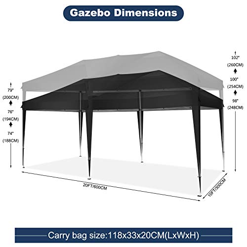 COBIZI 10x20 Pop Up Canopy Tent, Black, Waterproof & Portable for Parties & Camping