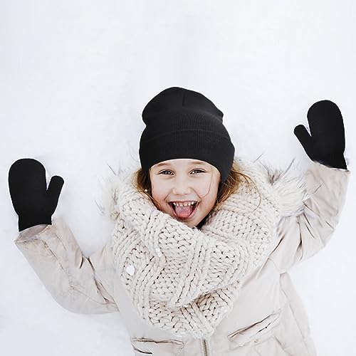 Image of Mittens Gloves Beanie Hat Set for Kids Baby Toddler, Winter Cute Soft Thick Warm Knit Pullover Cap Set for Boys Girls (Navy Blue)